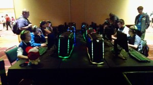 We had 7 zones around the room with 10 PCs per section to help separate events.